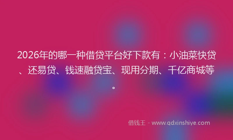 2026年的哪一种借贷平台好下款有：小油菜快贷、还易贷、钱速融贷宝、现用分期、千亿商城等。