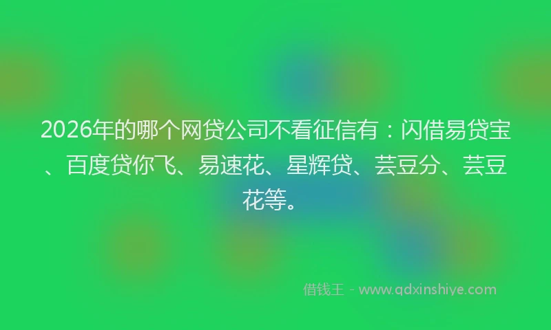 2026年的哪个网贷公司不看征信有：闪借易贷宝、百度贷你飞、易速花、星辉贷、芸豆分、芸豆花等。
