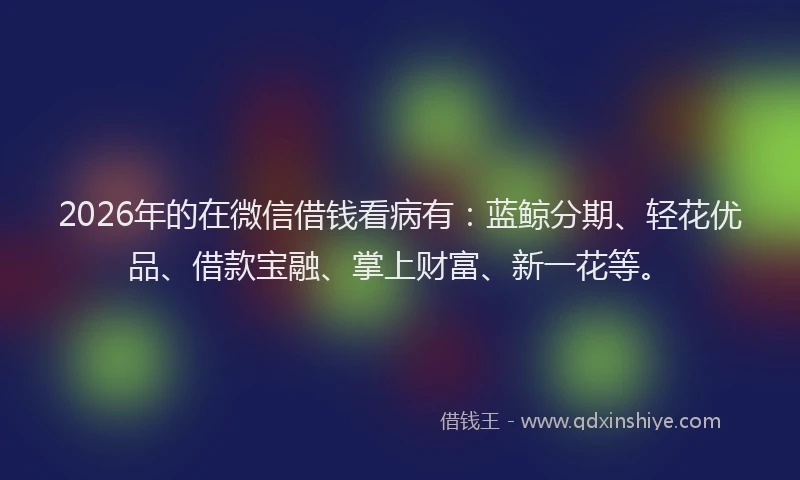 2026年的在微信借钱看病有：蓝鲸分期、轻花优品、借款宝融、掌上财富、新一花等。