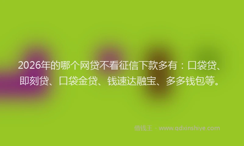 2026年的哪个网贷不看征信下款多有：口袋贷、即刻贷、口袋金贷、钱速达融宝、多多钱包等。