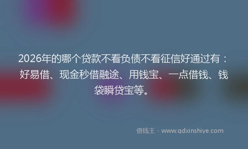 2026年的哪个贷款不看负债不看征信好通过有：好易借、现金秒借融途、用钱宝、一点借钱、钱袋瞬贷宝等。