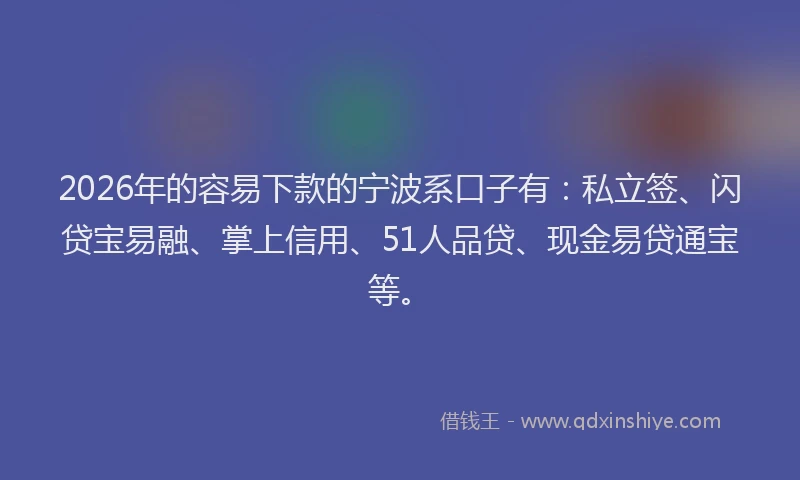 2026年的容易下款的宁波系口子有：私立签、闪贷宝易融、掌上信用、51人品贷、现金易贷通宝等。
