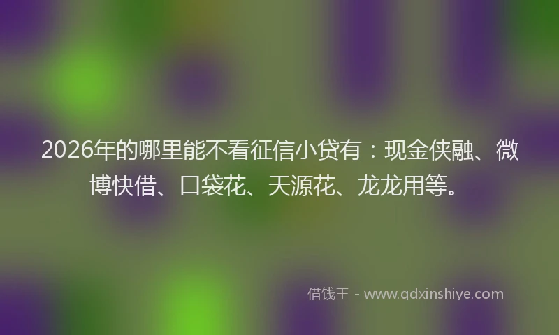 2026年的哪里能不看征信小贷有：现金侠融、微博快借、口袋花、天源花、龙龙用等。