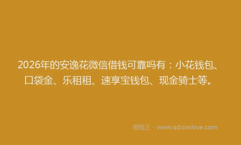 2026年的安逸花微信借钱可靠吗有：小花钱包、口袋金、乐租租、速享宝钱包、现金骑士等。