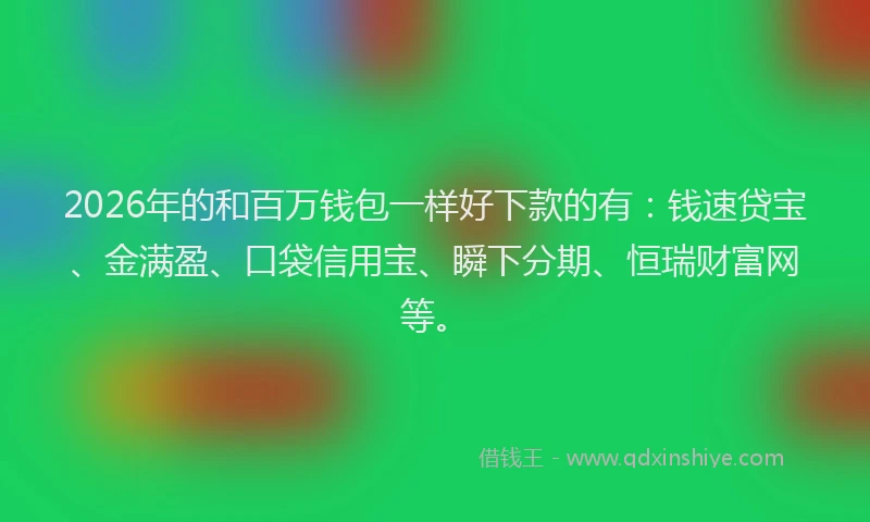 2026年的和百万钱包一样好下款的有：钱速贷宝、金满盈、口袋信用宝、瞬下分期、恒瑞财富网等。