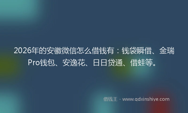 2026年的安徽微信怎么借钱有：钱袋瞬借、金瑞Pro钱包、安逸花、日日贷通、借蛙等。
