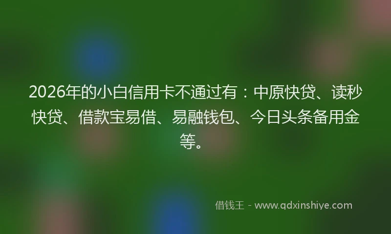 2026年的小白信用卡不通过有：中原快贷、读秒快贷、借款宝易借、易融钱包、今日头条备用金等。