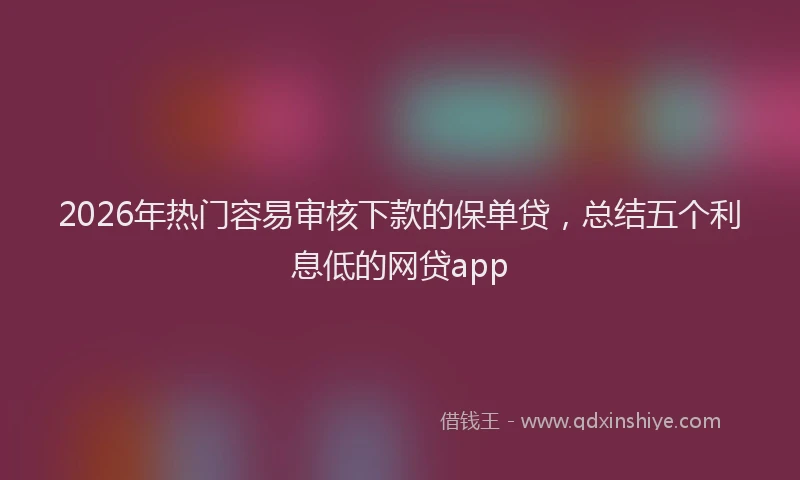 2026年热门容易审核下款的保单贷，总结五个利息低的网贷app