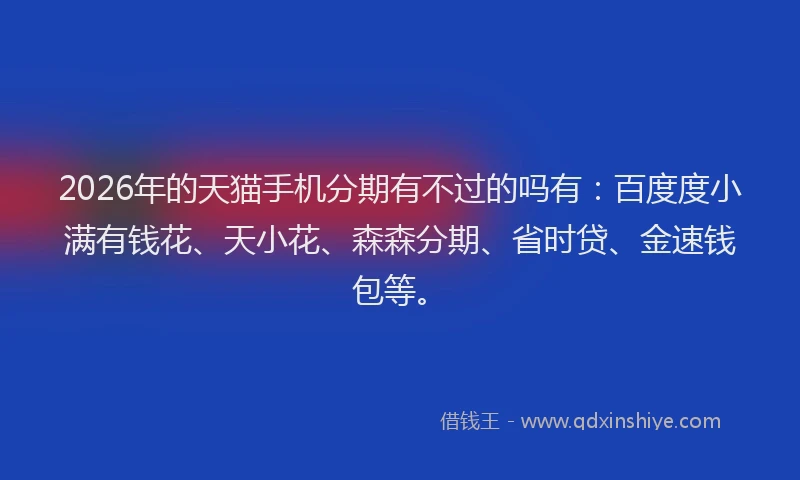 2026年的天猫手机分期有不过的吗有：百度度小满有钱花、天小花、森森分期、省时贷、金速钱包等。