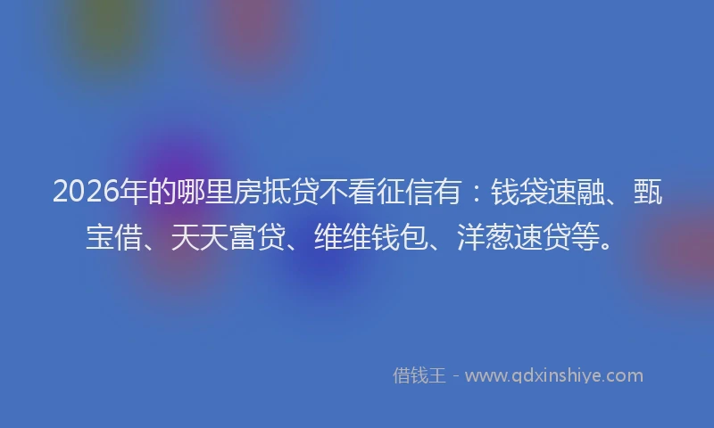 2026年的哪里房抵贷不看征信有：钱袋速融、甄宝借、天天富贷、维维钱包、洋葱速贷等。