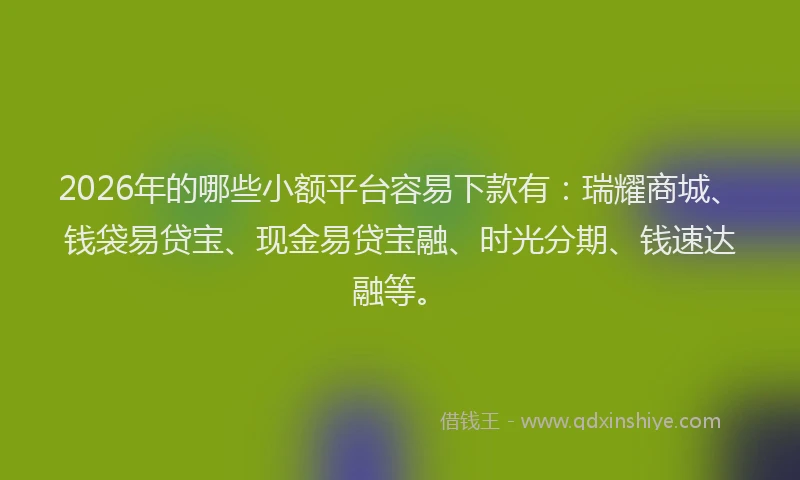 2026年的哪些小额平台容易下款有：瑞耀商城、钱袋易贷宝、现金易贷宝融、时光分期、钱速达融等。