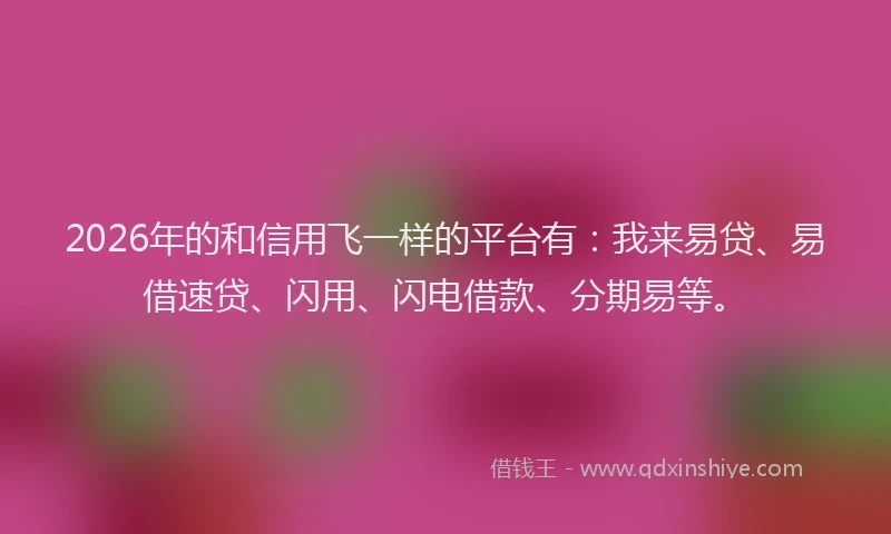 2026年的和信用飞一样的平台有：我来易贷、易借速贷、闪用、闪电借款、分期易等。