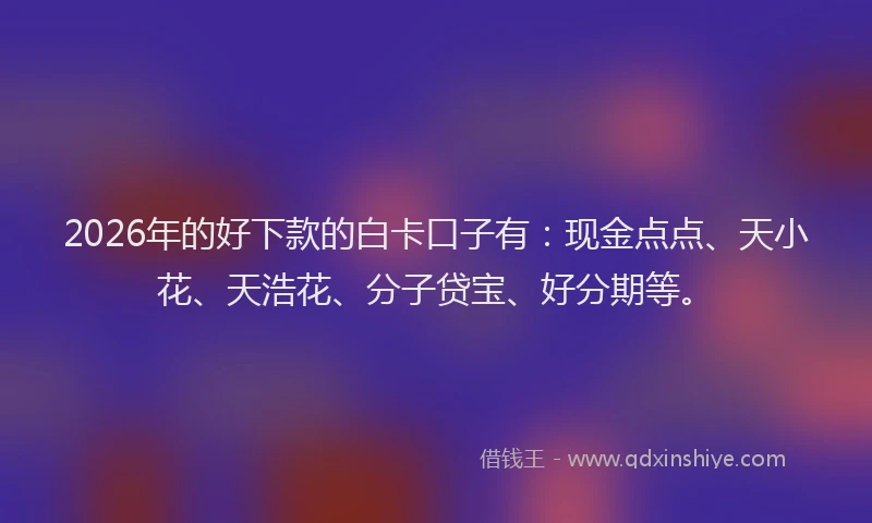 2026年的好下款的白卡口子有：现金点点、天小花、天浩花、分子贷宝、好分期等。