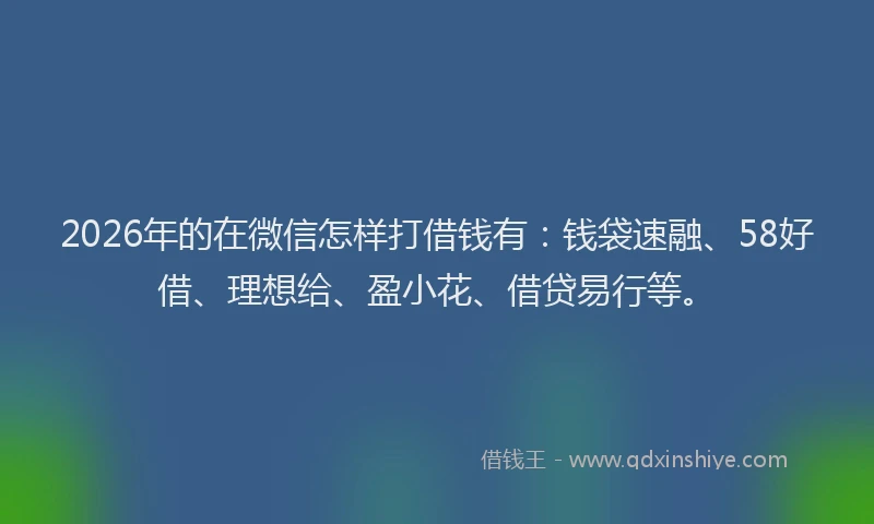 2026年的在微信怎样打借钱有：钱袋速融、58好借、理想给、盈小花、借贷易行等。