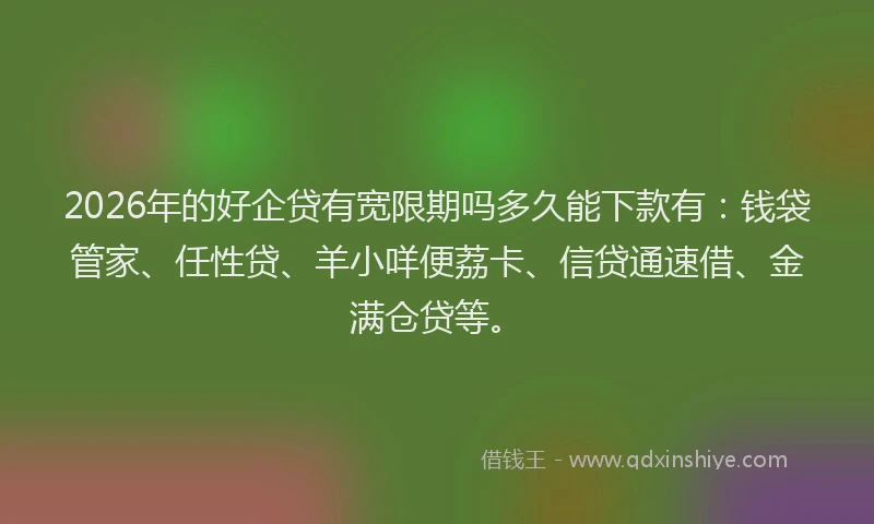 2026年的好企贷有宽限期吗多久能下款有：钱袋管家、任性贷、羊小咩便荔卡、信贷通速借、金满仓贷等。