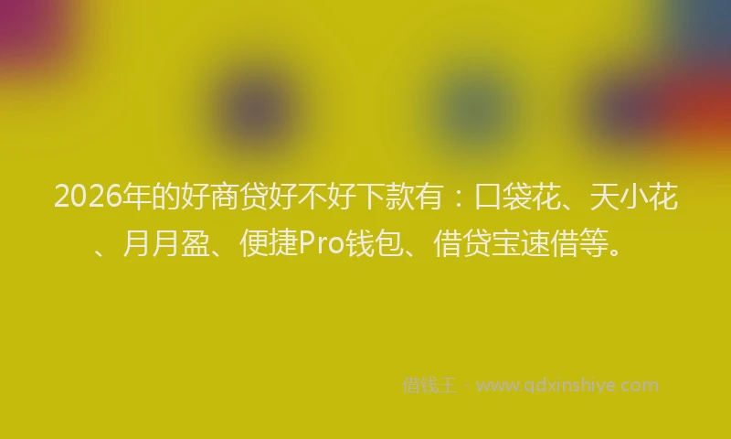 2026年的好商贷好不好下款有:口袋花、天小花、月月盈、便捷Pro钱包、借贷宝速借等。