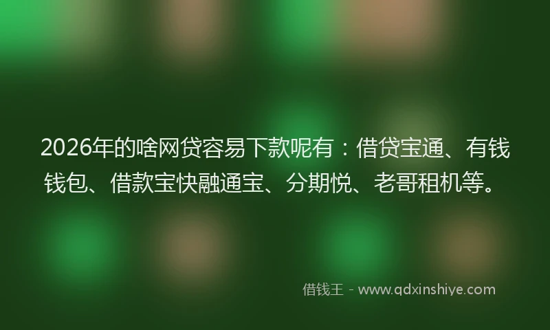 2026年的啥网贷容易下款呢有：借贷宝通、有钱钱包、借款宝快融通宝、分期悦、老哥租机等。