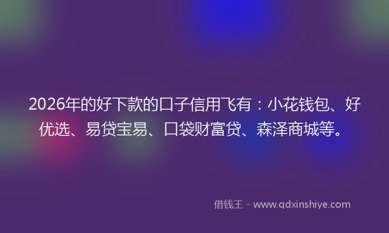2026年的好下款的口子信用飞有：小花钱包、好优选、易贷宝易、口袋财富贷、森泽商城等。