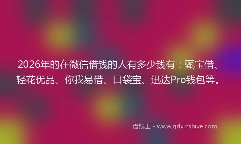 2026年的在微信借钱的人有多少钱有：甄宝借、轻花优品、你我易借、口袋宝、迅达Pro钱包等。