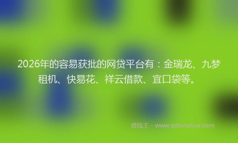 2026年的容易获批的网贷平台有：金瑞龙、九梦租机、快易花、祥云借款、宜口袋等。