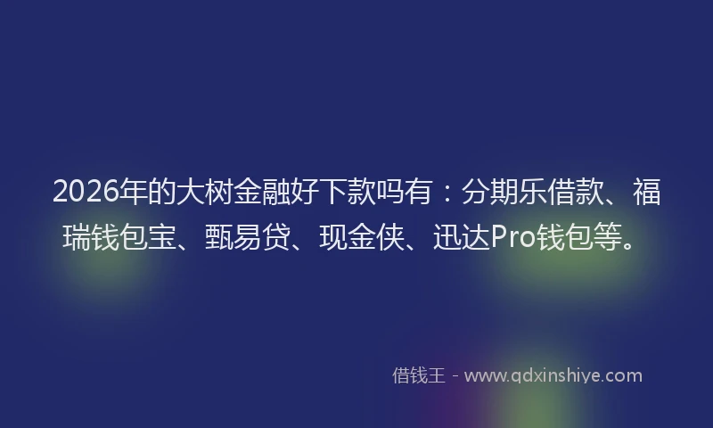 2026年的大树金融好下款吗有：分期乐借款、福瑞钱包宝、甄易贷、现金侠、迅达Pro钱包等。