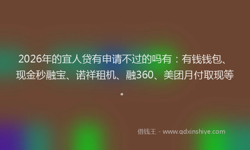 2026年的宜人贷有申请不过的吗有：有钱钱包、现金秒融宝、诺祥租机、融360、美团月付取现等。