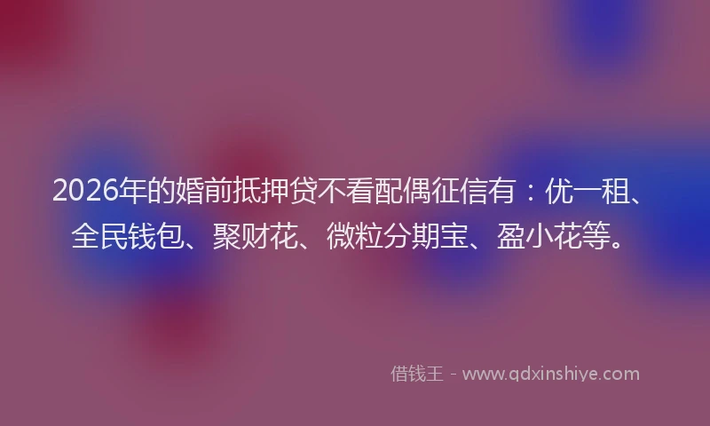 2026年的婚前抵押贷不看配偶征信有：优一租、全民钱包、聚财花、微粒分期宝、盈小花等。