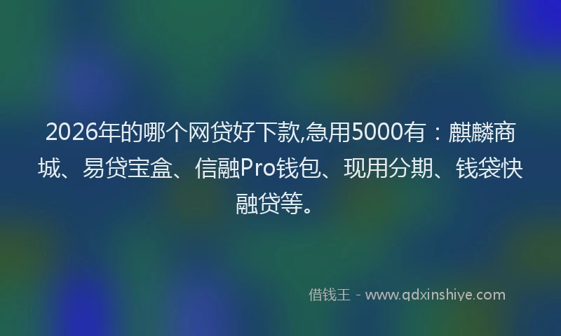 2026年的哪个网贷好下款,急用5000有：麒麟商城、易贷宝盒、信融Pro钱包、现用分期、钱袋快融贷等。