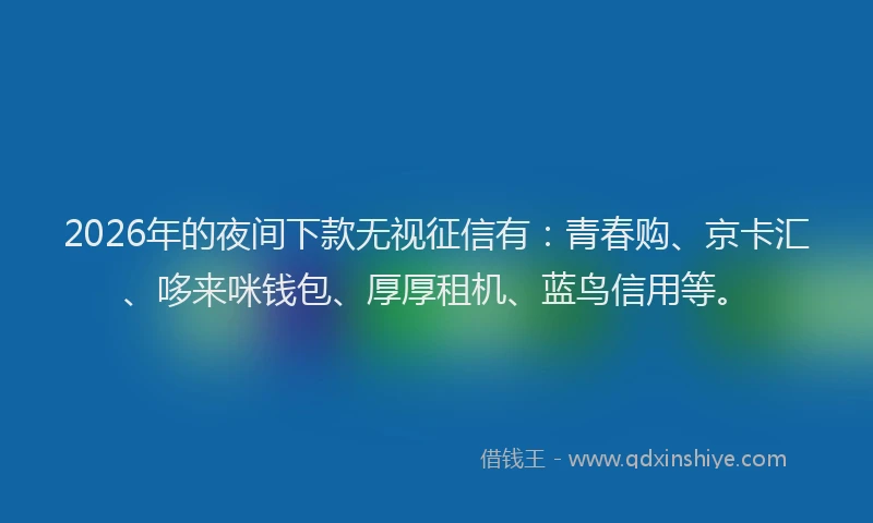 2026年的夜间下款无视征信有：青春购、京卡汇、哆来咪钱包、厚厚租机、蓝鸟信用等。