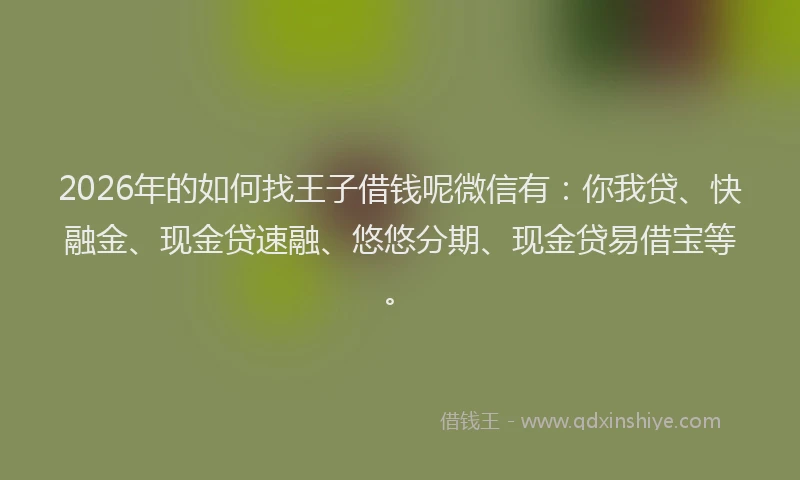 2026年的如何找王子借钱呢微信有：你我贷、快融金、现金贷速融、悠悠分期、现金贷易借宝等。