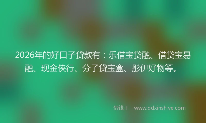 2026年的好口子贷款有：乐借宝贷融、借贷宝易融、现金侠行、分子贷宝盒、彤伊好物等。