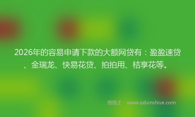 2026年的容易申请下款的大额网贷有：盈盈速贷、金瑞龙、快易花贷、拍拍用、桔享花等。