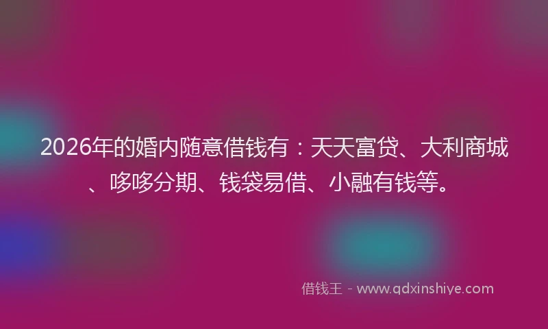 2026年的婚内随意借钱有：天天富贷、大利商城、哆哆分期、钱袋易借、小融有钱等。