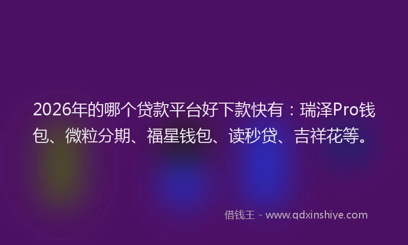 2026年的哪个贷款平台好下款快有：瑞泽Pro钱包、微粒分期、福星钱包、读秒贷、吉祥花等。