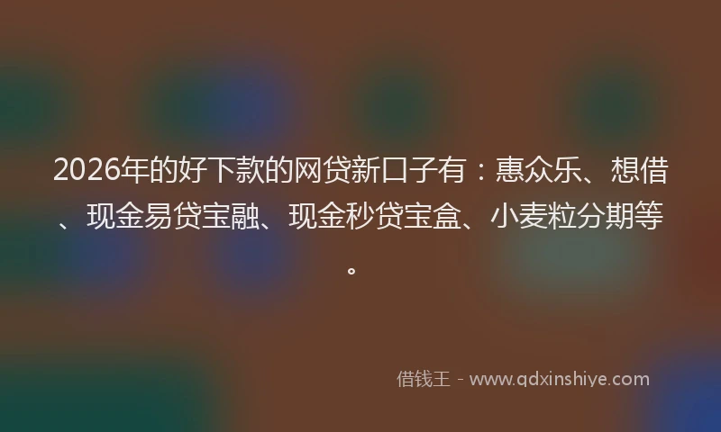 2026年的好下款的网贷新口子有：惠众乐、想借、现金易贷宝融、现金秒贷宝盒、小麦粒分期等。