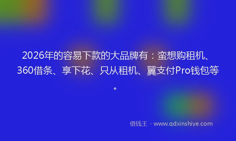 2026年的容易下款的大品牌有：蛮想购租机、360借条、享下花、只从租机、翼支付Pro钱包等。