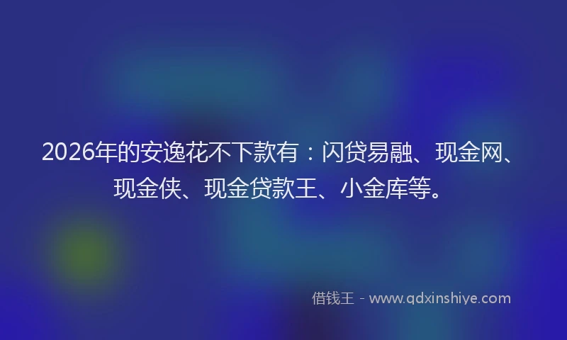 2026年的安逸花不下款有：闪贷易融、现金网、现金侠、现金贷款王、小金库等。
