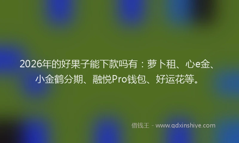 2026年的好果子能下款吗有：萝卜租、心e金、小金鹤分期、融悦Pro钱包、好运花等。