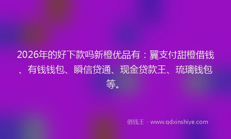 2026年的好下款吗新橙优品有：翼支付甜橙借钱、有钱钱包、瞬信贷通、现金贷款王、琉璃钱包等。