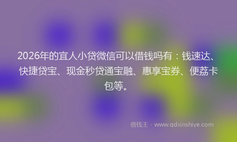 2026年的宜人小贷微信可以借钱吗有：钱速达、快捷贷宝、现金秒贷通宝融、惠享宝券、便荔卡包等。