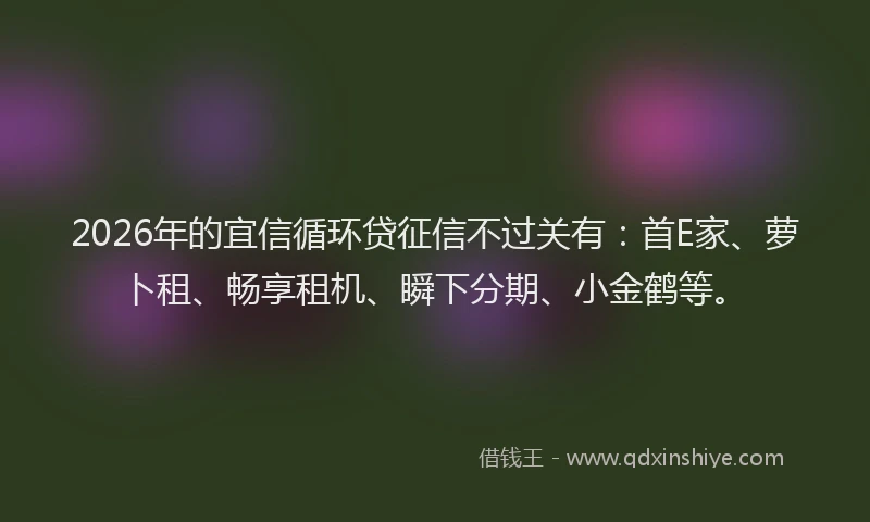 2026年的宜信循环贷征信不过关有：首E家、萝卜租、畅享租机、瞬下分期、小金鹤等。
