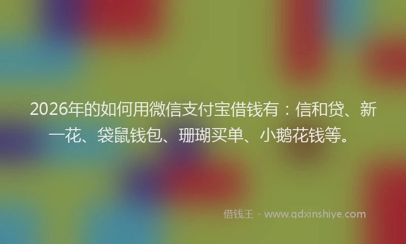 2026年的如何用微信支付宝借钱有：信和贷、新一花、袋鼠钱包、珊瑚买单、小鹅花钱等。