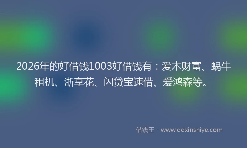 2026年的好借钱1003好借钱有：爱木财富、蜗牛租机、浙享花、闪贷宝速借、爱鸿森等。