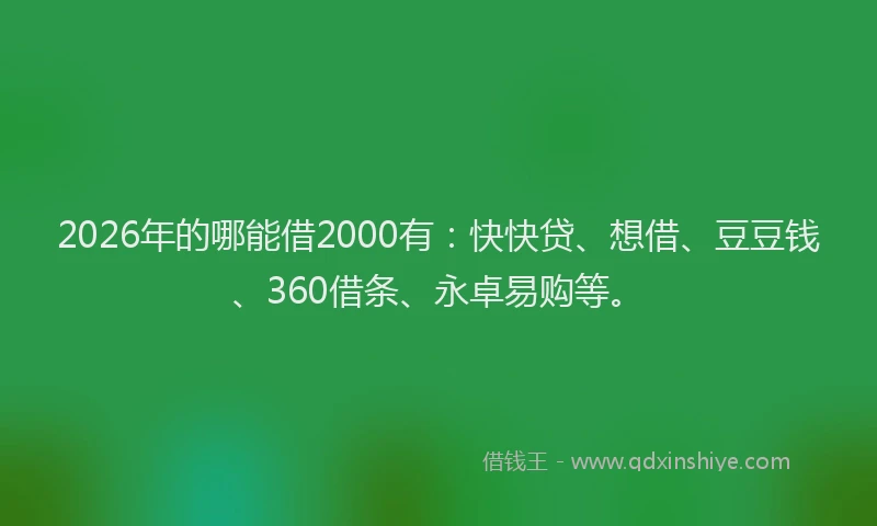 2026年的哪能借2000有：快快贷、想借、豆豆钱、360借条、永卓易购等。