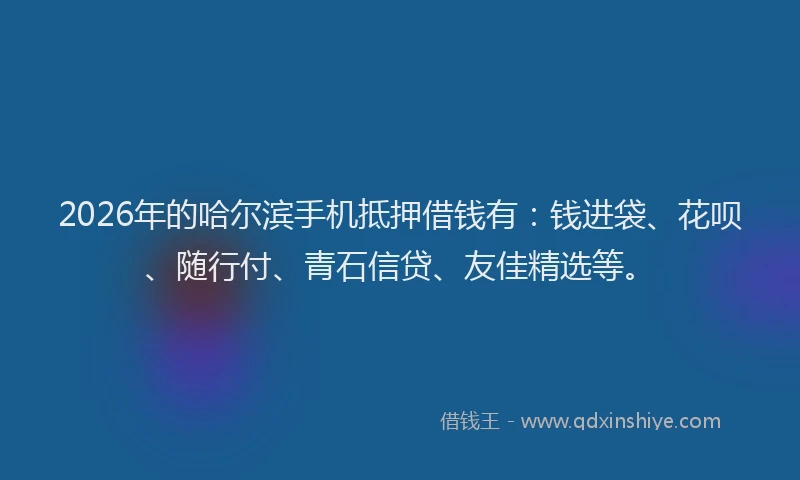 2026年的哈尔滨手机抵押借钱有：钱进袋、花呗、随行付、青石信贷、友佳精选等。