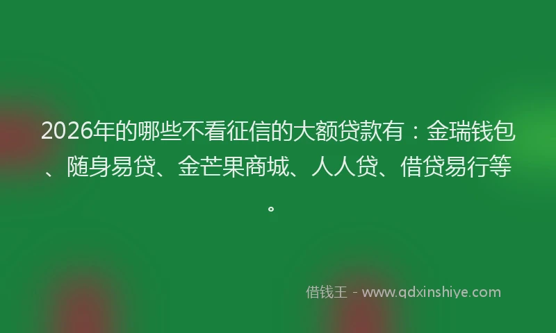 2026年的哪些不看征信的大额贷款有：金瑞钱包、随身易贷、金芒果商城、人人贷、借贷易行等。