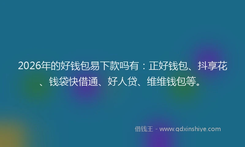 2026年的好钱包易下款吗有：正好钱包、抖享花、钱袋快借通、好人贷、维维钱包等。