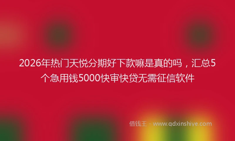 2026年热门天悦分期好下款嘛是真的吗，汇总5个急用钱5000快审快贷无需征信软件