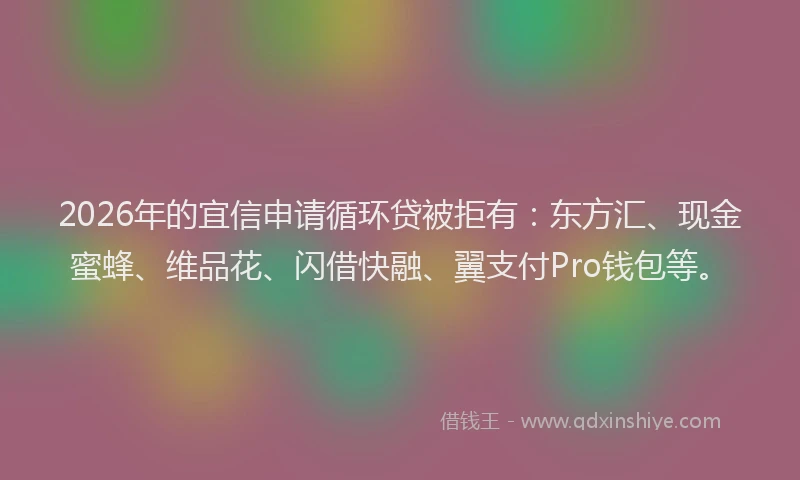 2026年的宜信申请循环贷被拒有：东方汇、现金蜜蜂、维品花、闪借快融、翼支付Pro钱包等。