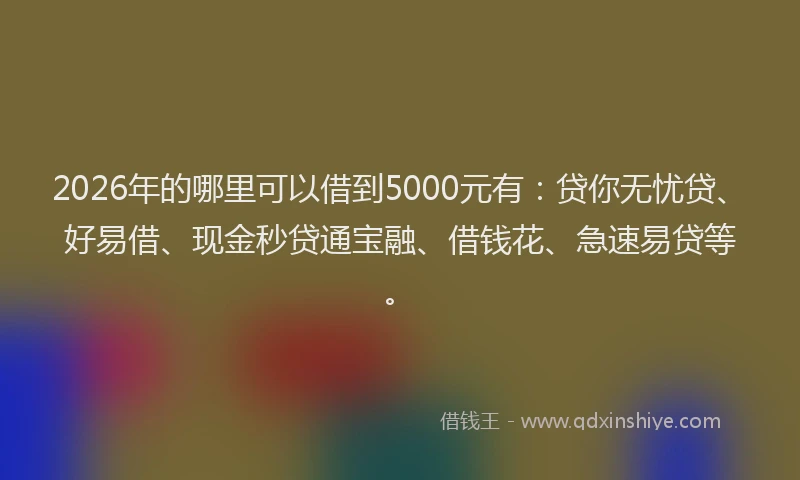2026年的哪里可以借到5000元有：贷你无忧贷、好易借、现金秒贷通宝融、借钱花、急速易贷等。
